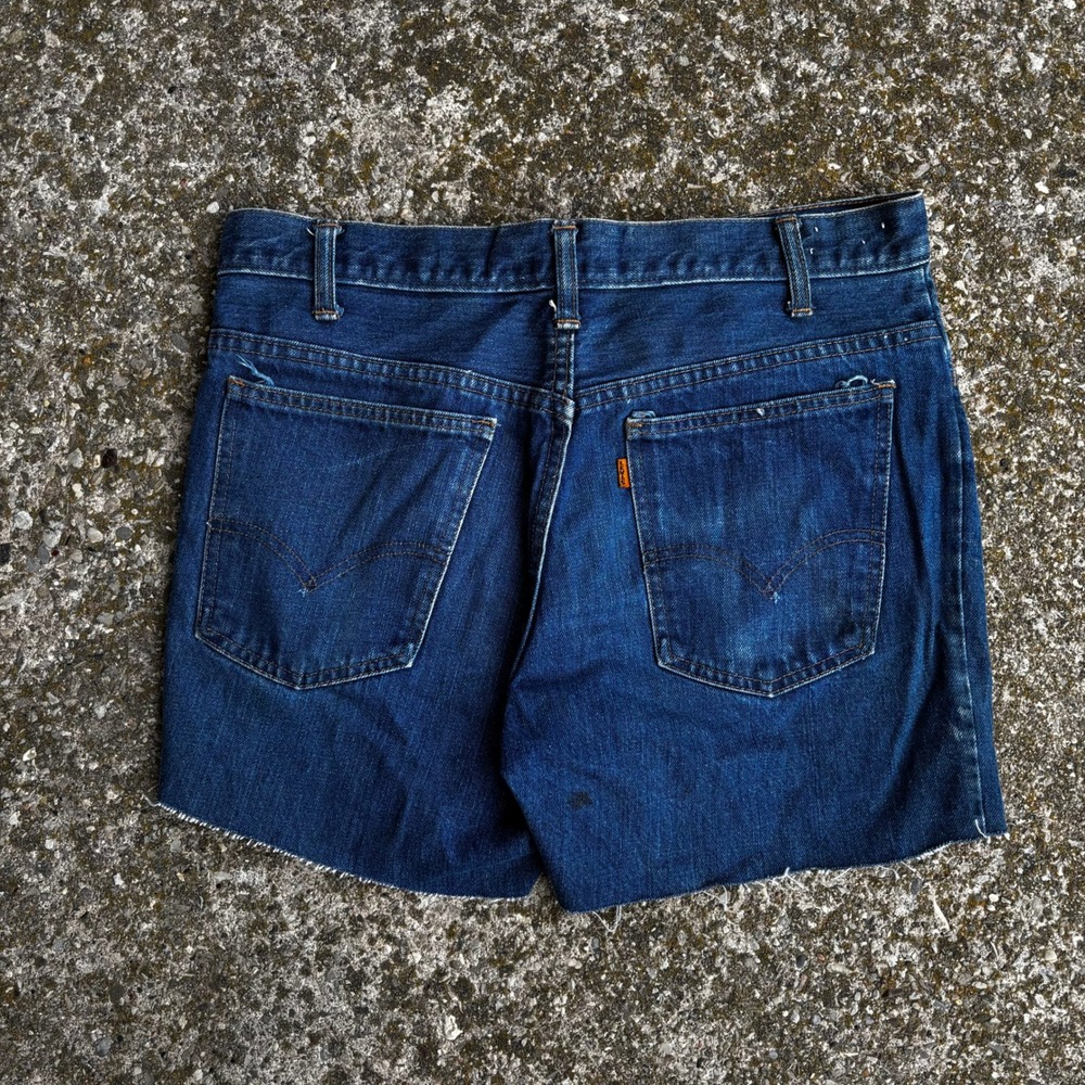 Vintage Levis 505 Orange Tab Big E 32w Denim Cut Off Shorts Medium Wash Blue